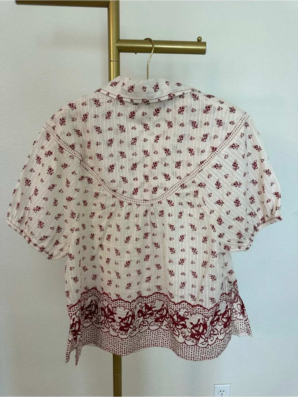 Pilcro Cream Blouse with Red Floral Border from Anthropologie - Picture 2 of 6